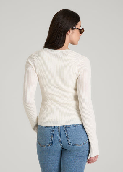 Boucle Knit Cardigan for Tall Women in Star White