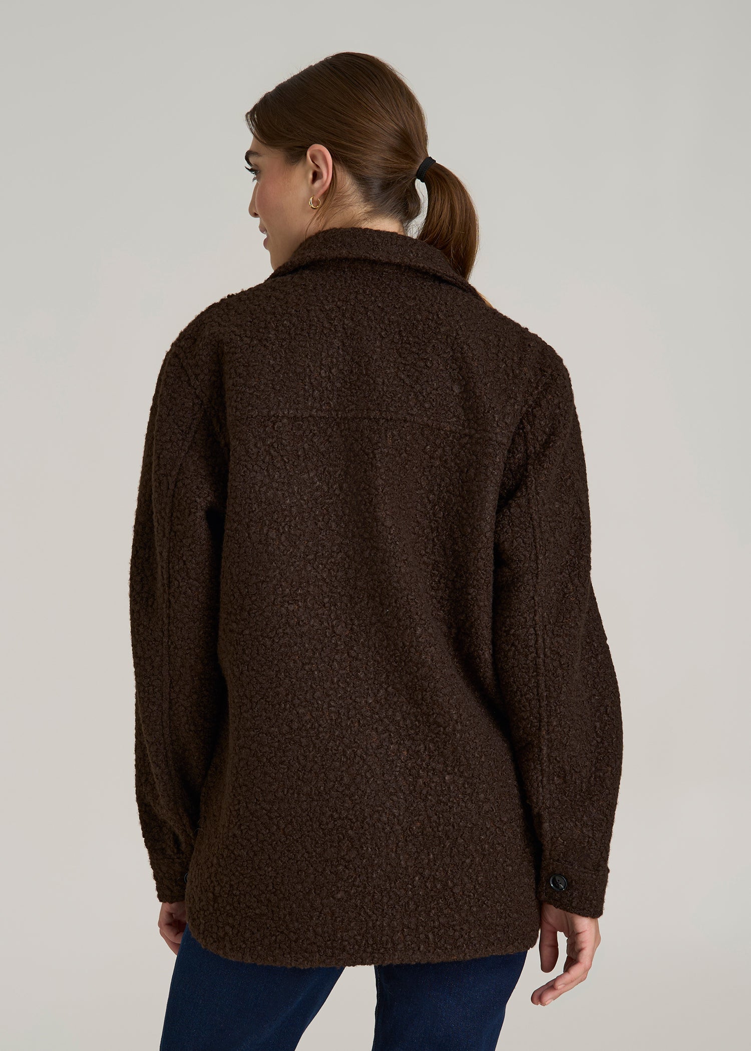 Relaxed Boucle Shacket for Tall Women in Espresso