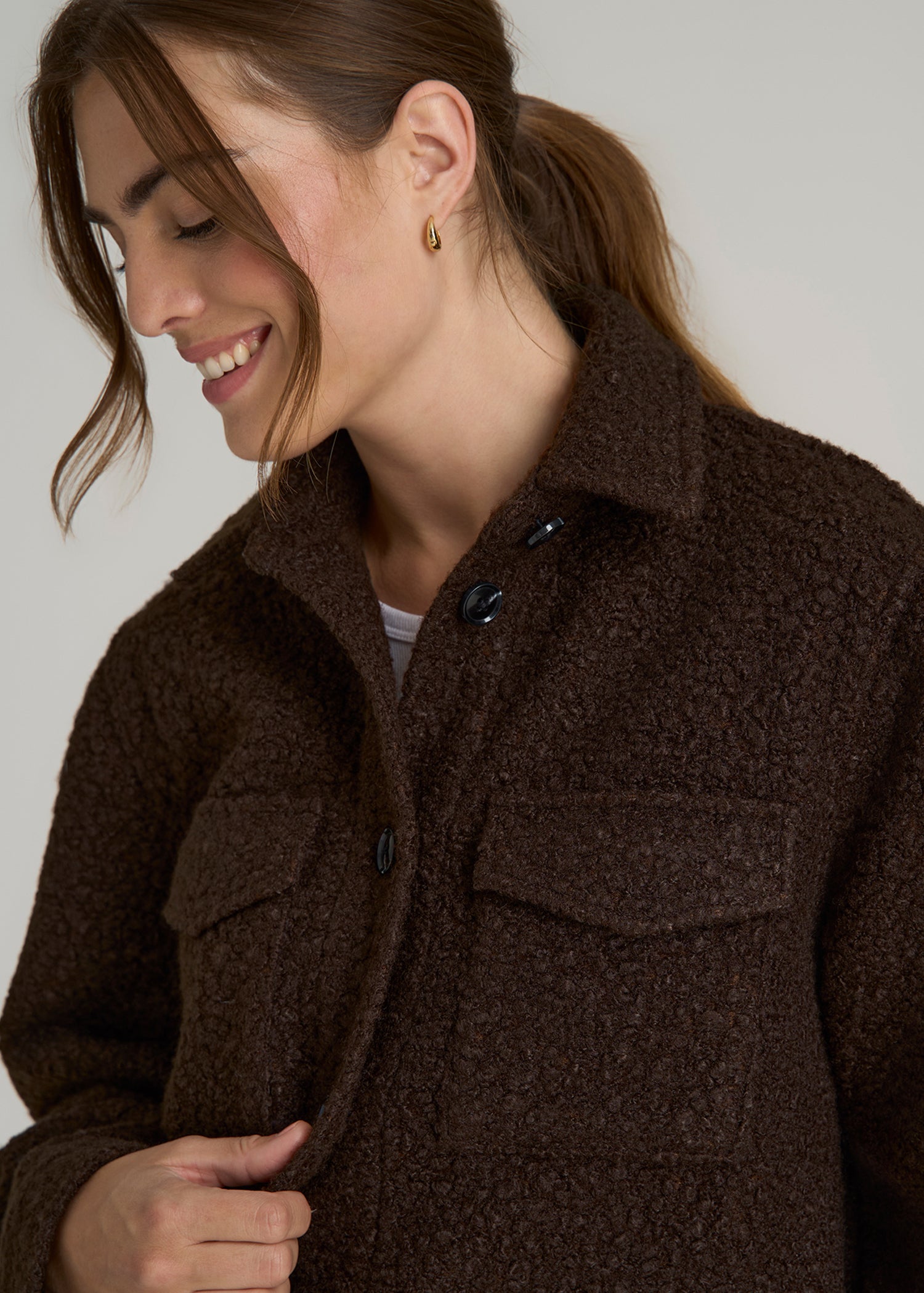 Relaxed Boucle Shacket for Tall Women in Espresso