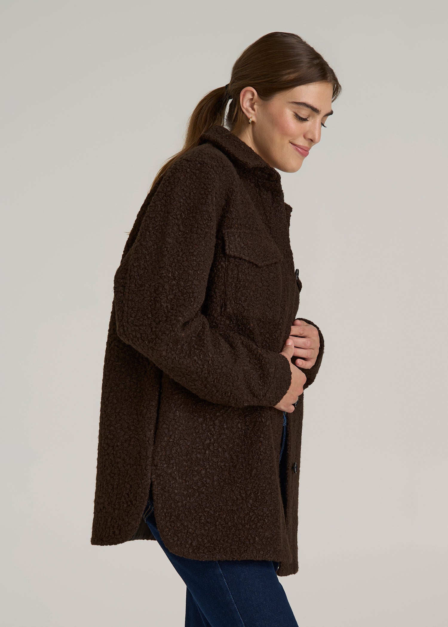Relaxed Boucle Shacket for Tall Women in Espresso