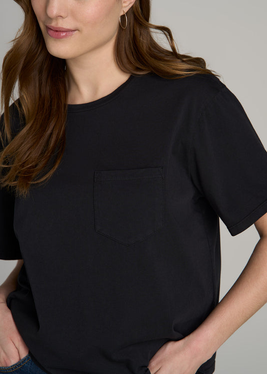 Boxy Short Sleeve T-Shirt for Tall Women in Black