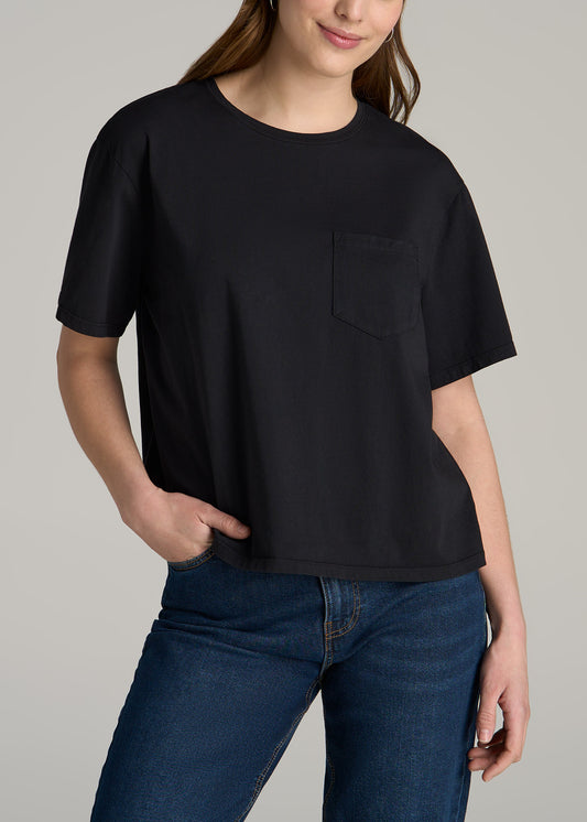 Boxy Short Sleeve T-Shirt for Tall Women in Black