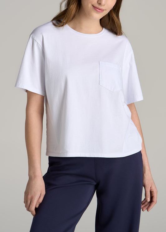 Boxy Short Sleeve T-Shirt for Tall Women in Bright White