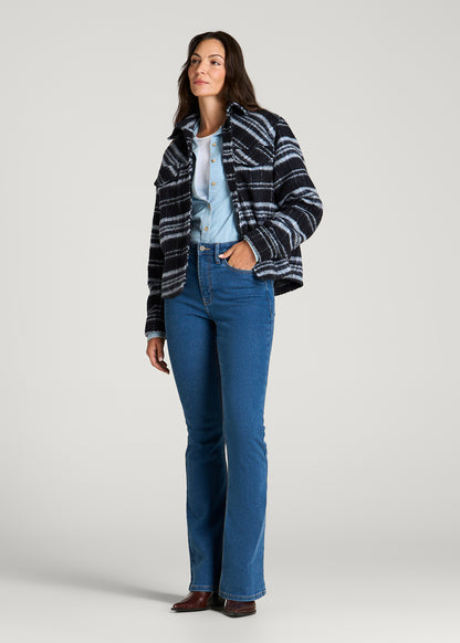 Brushed Plaid Shirt Jacket for Tall Women in Royal Navy Plaid