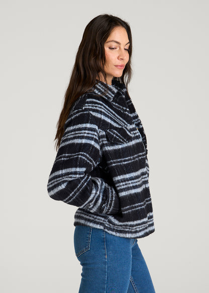Brushed Plaid Shirt Jacket for Tall Women in Royal Navy Plaid