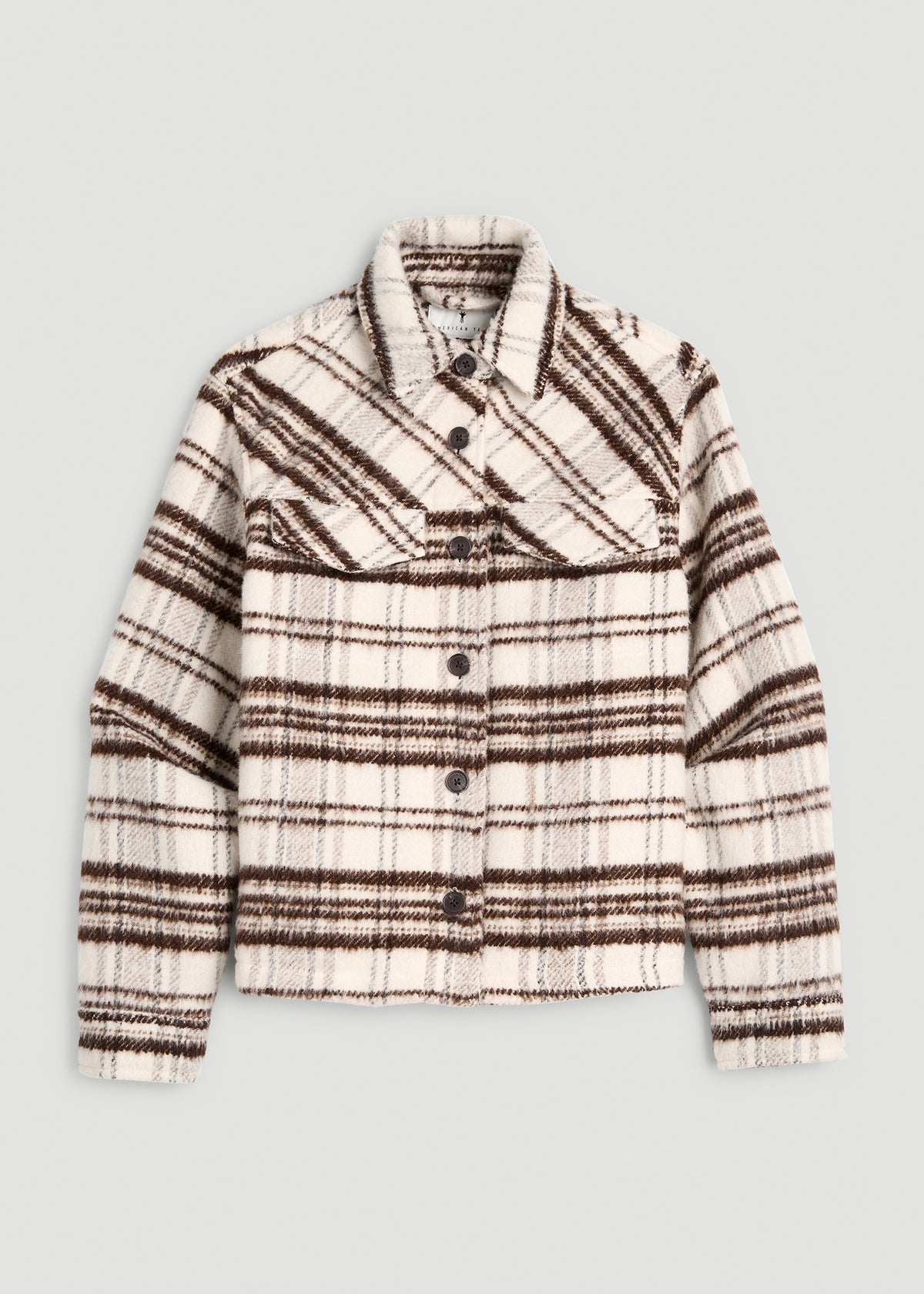 Brushed Plaid Shirt Jacket for Tall Women in White Sand Plaid