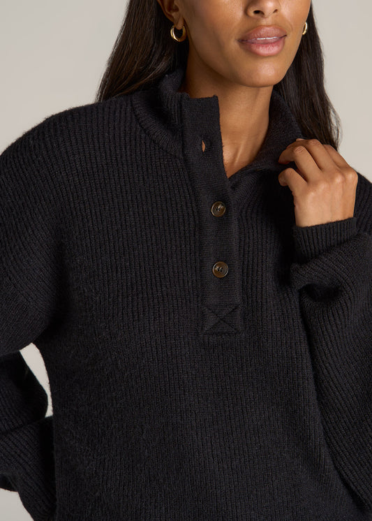 American-Tall-Women-Button-Front-Mock-Neck-Sweater-Black-detail