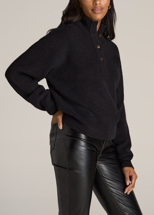 American-Tall-Women-Button-Front-Mock-Neck-Sweater-Black-side