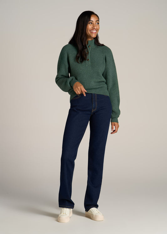 American-Tall-Women-Button-Front-Mock-Neck-Sweater-Dusty-Spruce-full