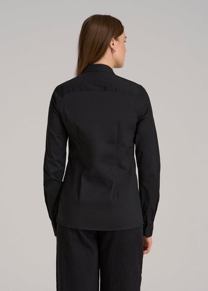 Button-Up Dress Shirt for Tall Women in Black