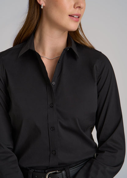 Button-Up Dress Shirt for Tall Women in Black