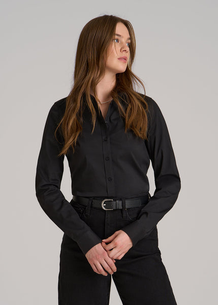 Women's Tall Button-Up Dress Shirt Black | American Tall