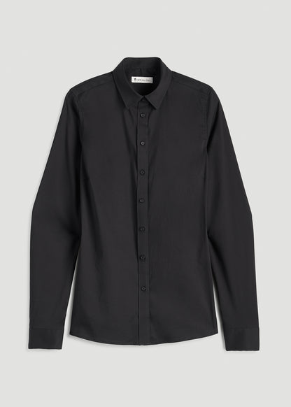 Button-Up Dress Shirt for Tall Women in Black
