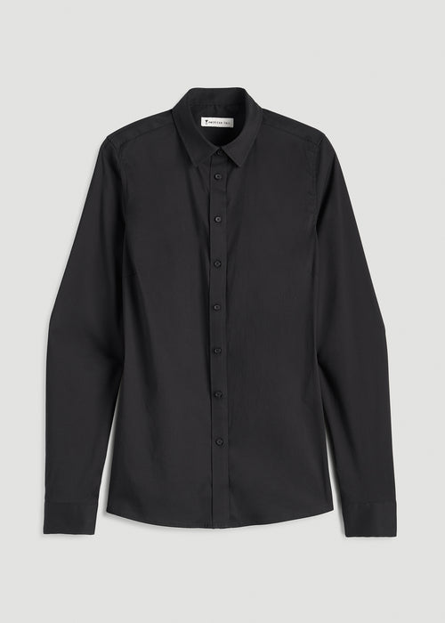 Button-Up Dress Shirt for Tall Women in Black