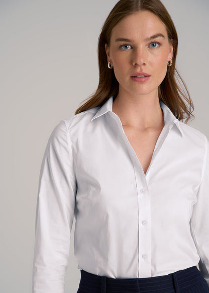 Button-Up Dress Shirt for Tall Women in White