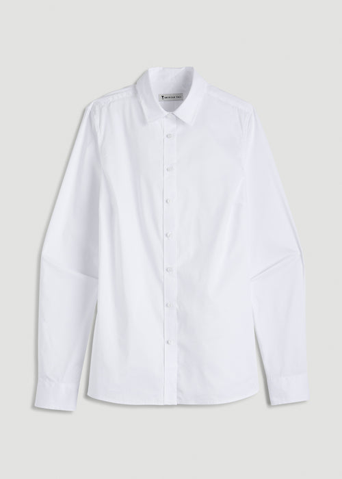 Button-Up Dress Shirt for Tall Women in White