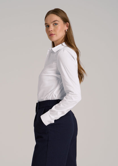 Button-Up Dress Shirt for Tall Women in White