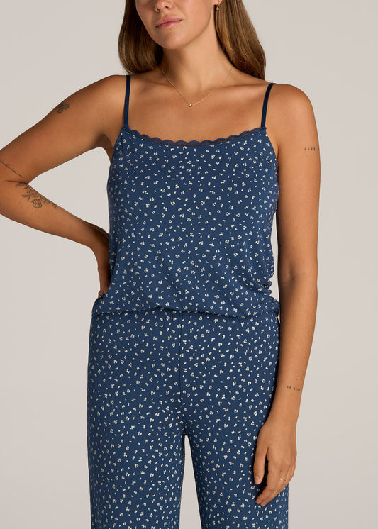 Tall Women's LTS Tall Navy Blue Daisy Print Cotton Pyjama Set