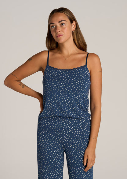 Lace Camisole Tank Top for Tall Women in Blue Ditsy Floral Print