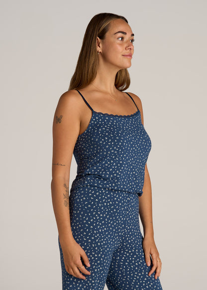 Lace Camisole Tank Top for Tall Women in Blue Ditsy Floral Print