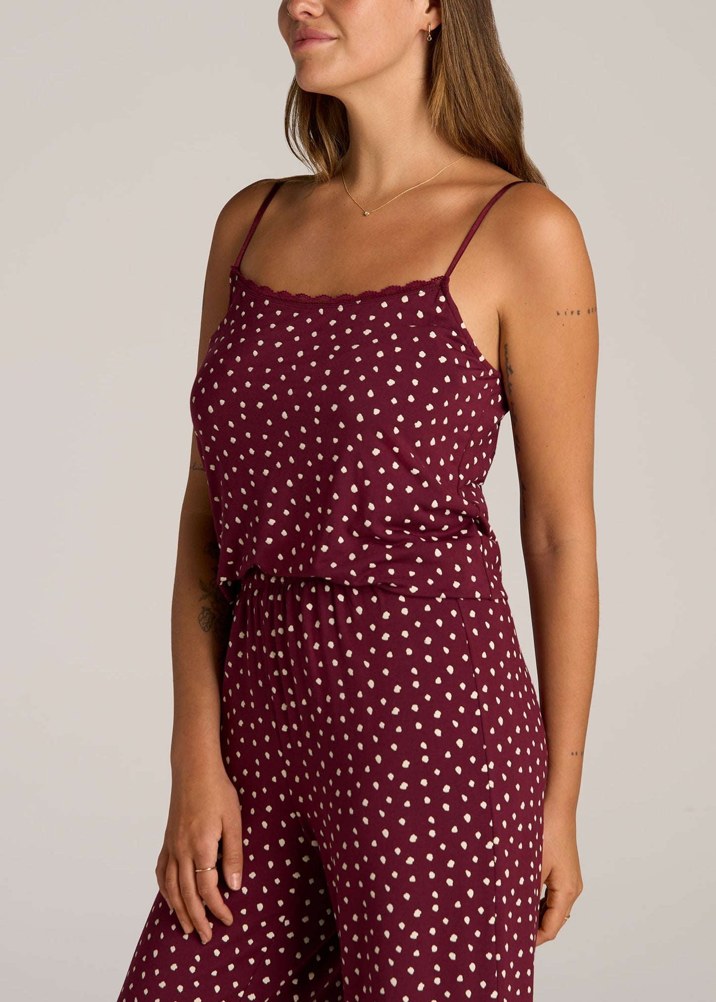 Lace Camisole Tank Top for Tall Women in Dark Cherry Cloud Print