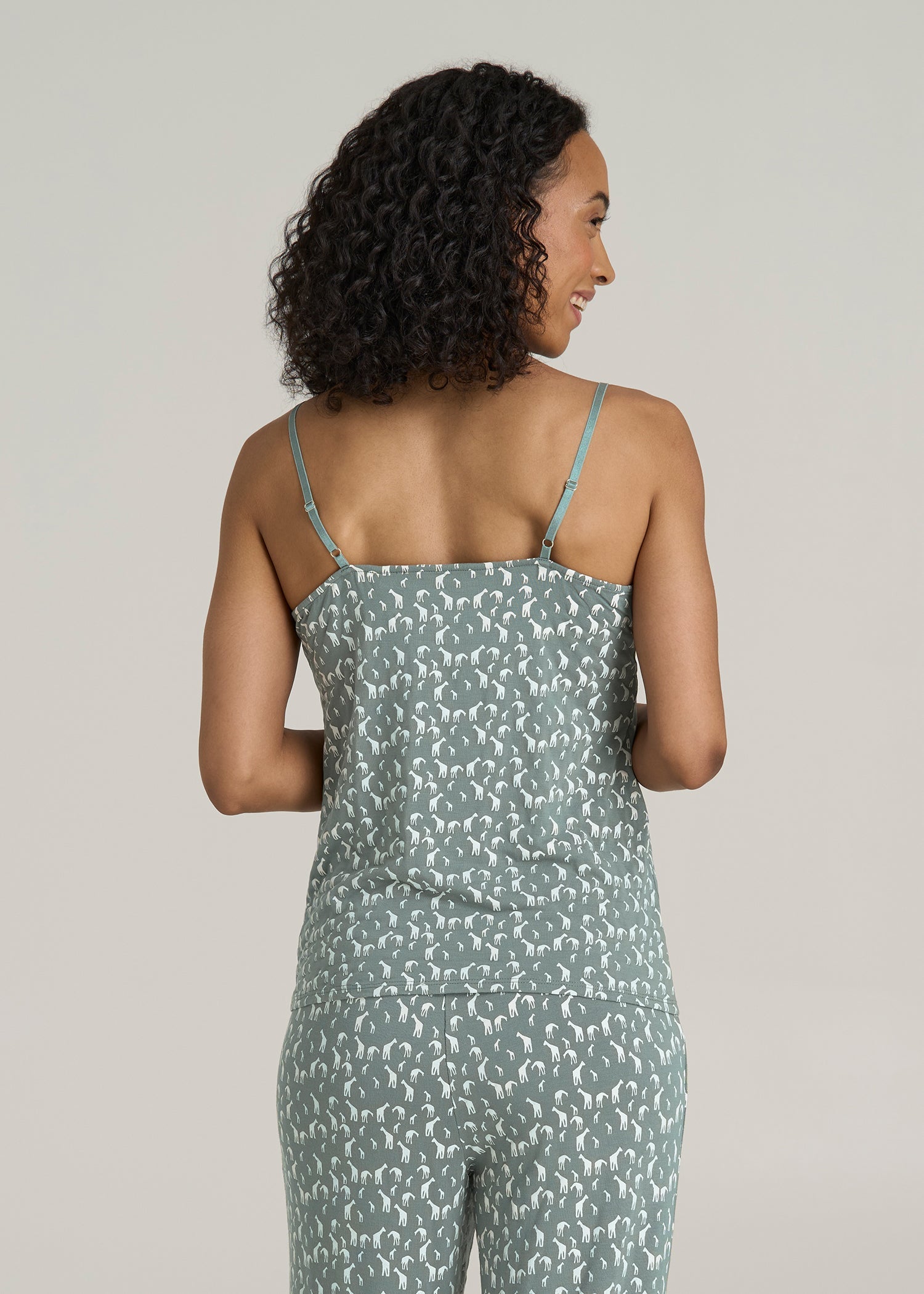 Lace Camisole Tank Top for Tall Women in Malachite Green Giraffe Print