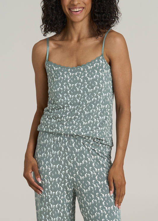 Lace Camisole Tank Top for Tall Women in Malachite Green Giraffe Print