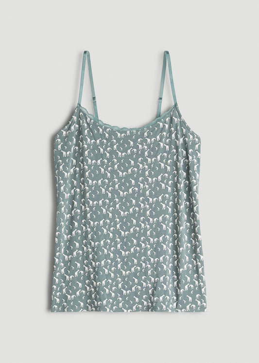 Lace Camisole Tank Top for Tall Women in Malachite Green Giraffe Print