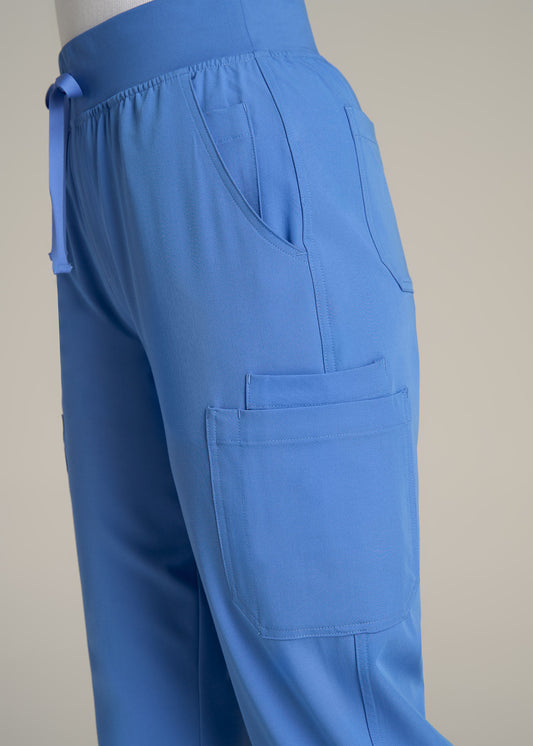 Cargo Scrub Pants for Tall Women in Deep Sky Blue