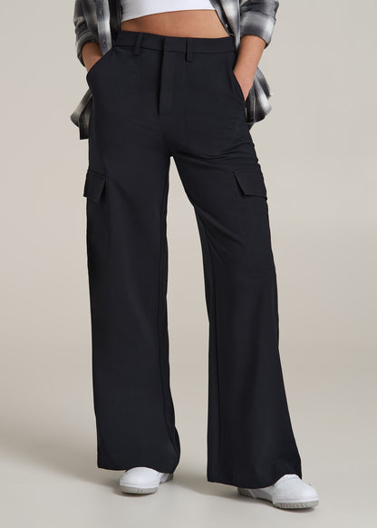 Cargo Wide Leg Dress Pants for Tall Women in Black 14 / Extra Tall / Black Cargo Wide Leg Dress Pants for Tall Women in Black 14 / Extra Tall / Black