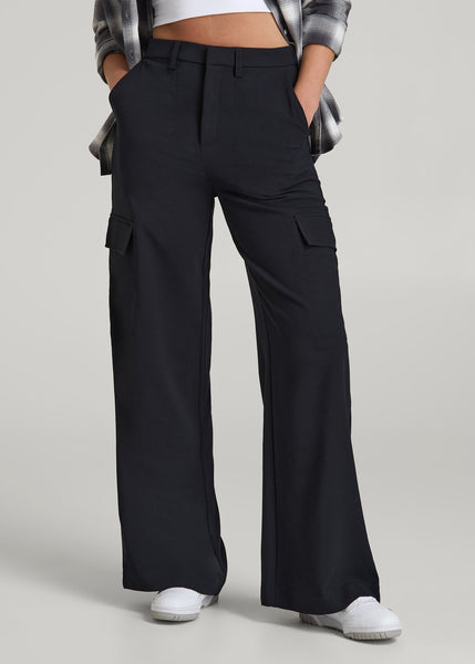 cargo dress for women Cargo Wide Leg Dress Pants for Tall Women in Black 4 / Tall / Black