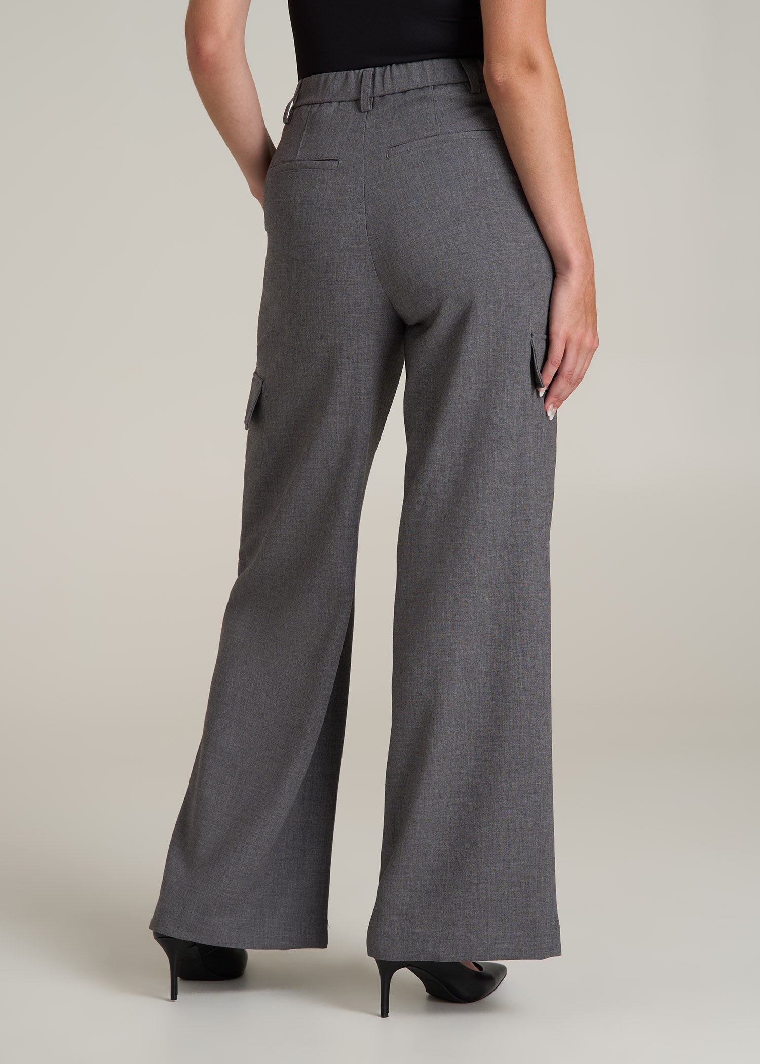 Cargo Wide Leg Dress Pants for Tall Women in Graphic Charcoal