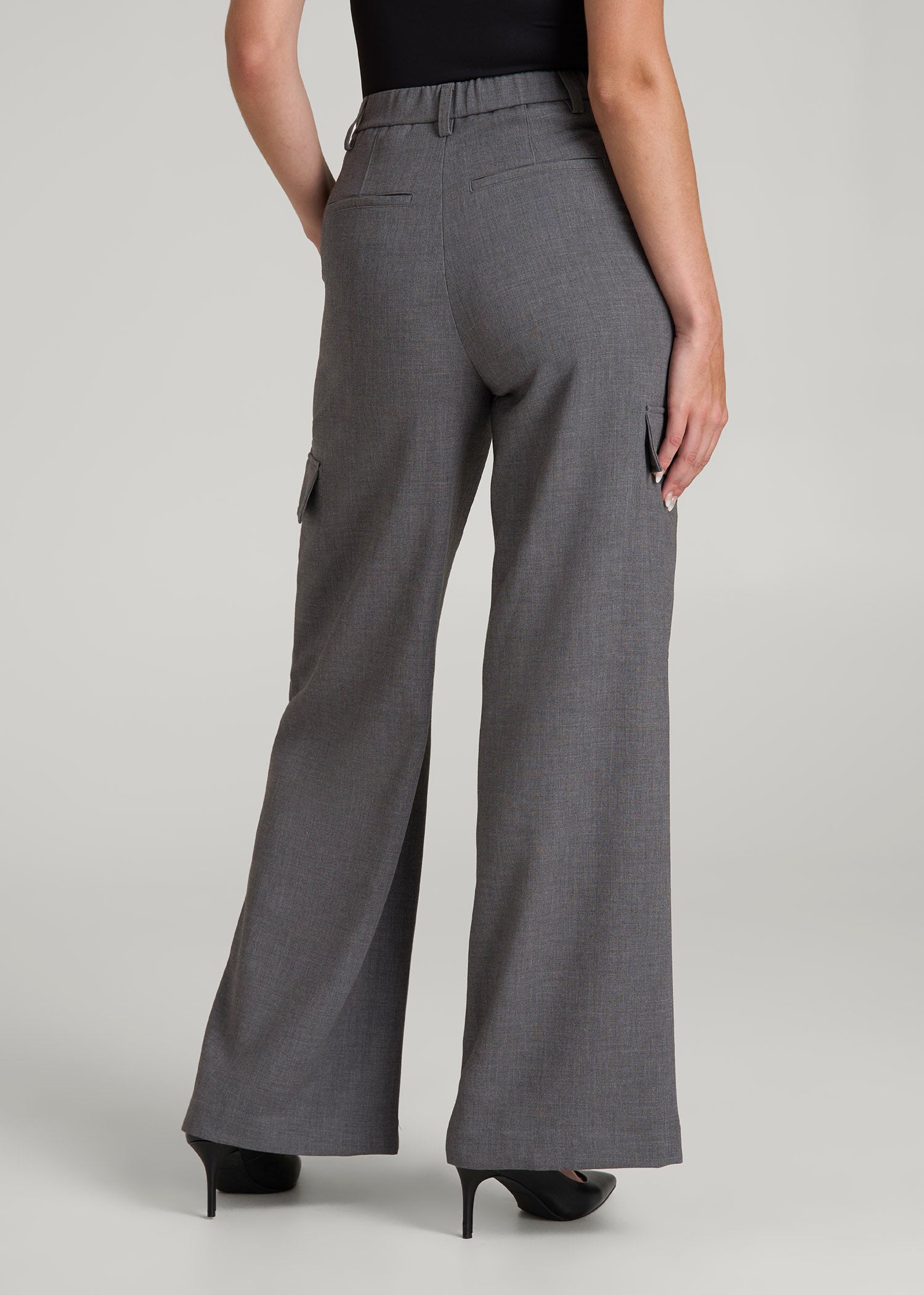 Cargo Wide Leg Dress Pants for Tall Women in Graphic Charcoal Cargo Wide Leg Dress Pants for Tall Women in Graphic Charcoal