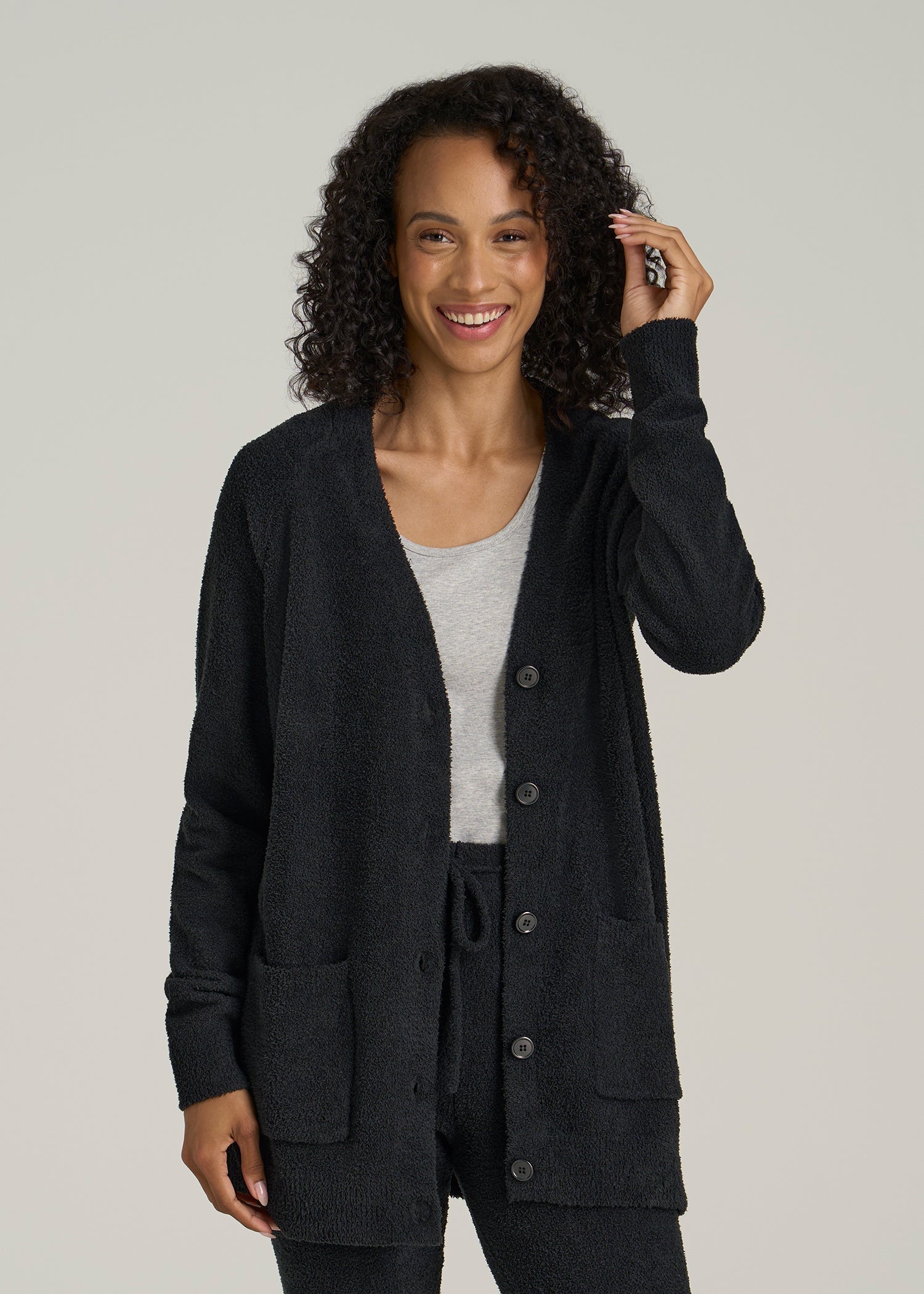 Chenille Cardigan for Tall Women in Black