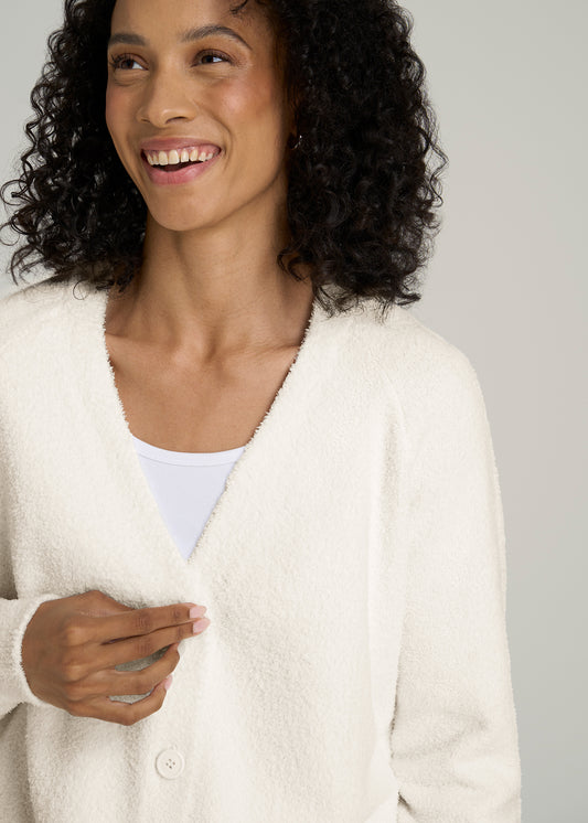 Chenille Cardigan for Tall Women in White Alyssum