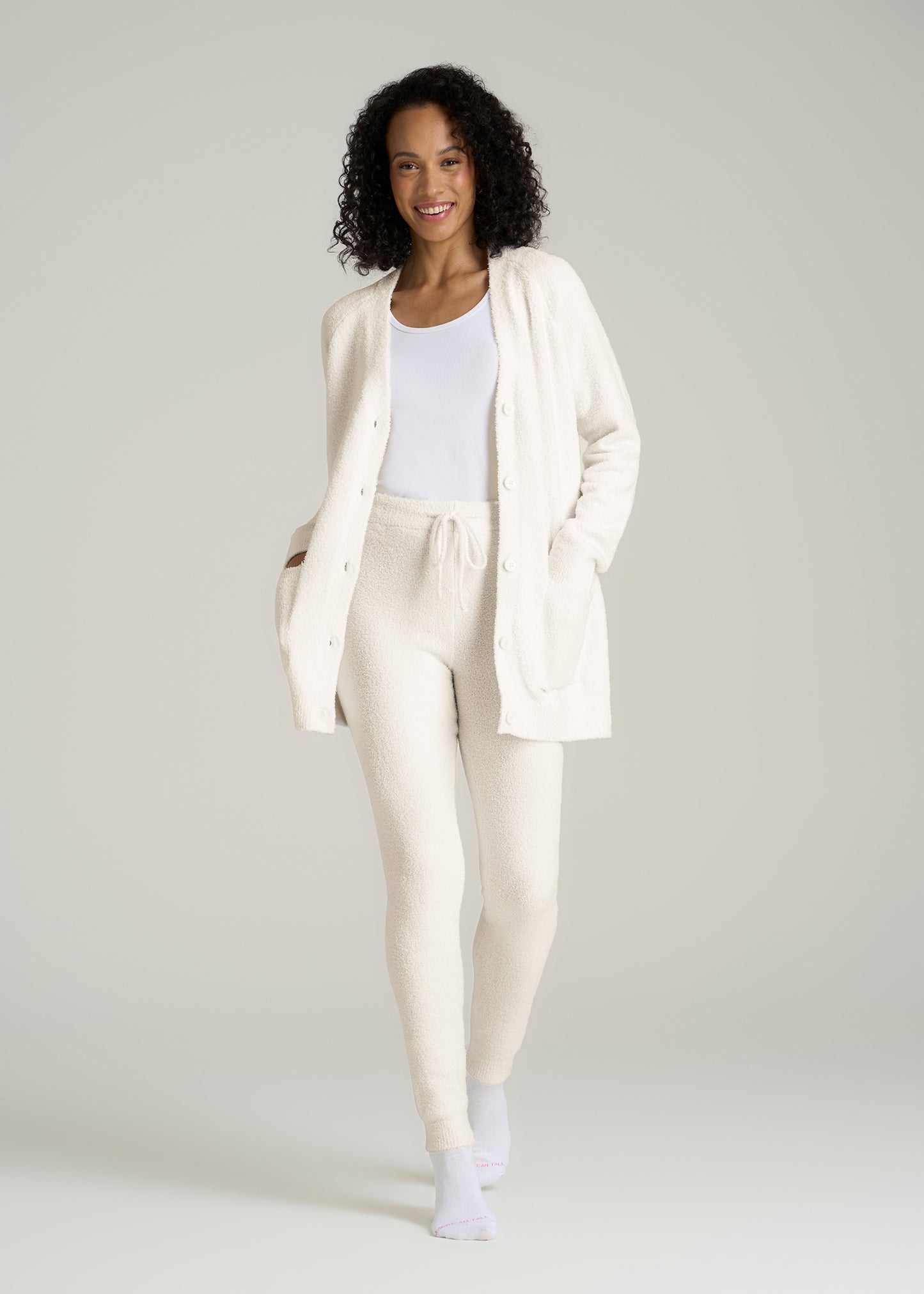 Chenille Cardigan for Tall Women in White Alyssum