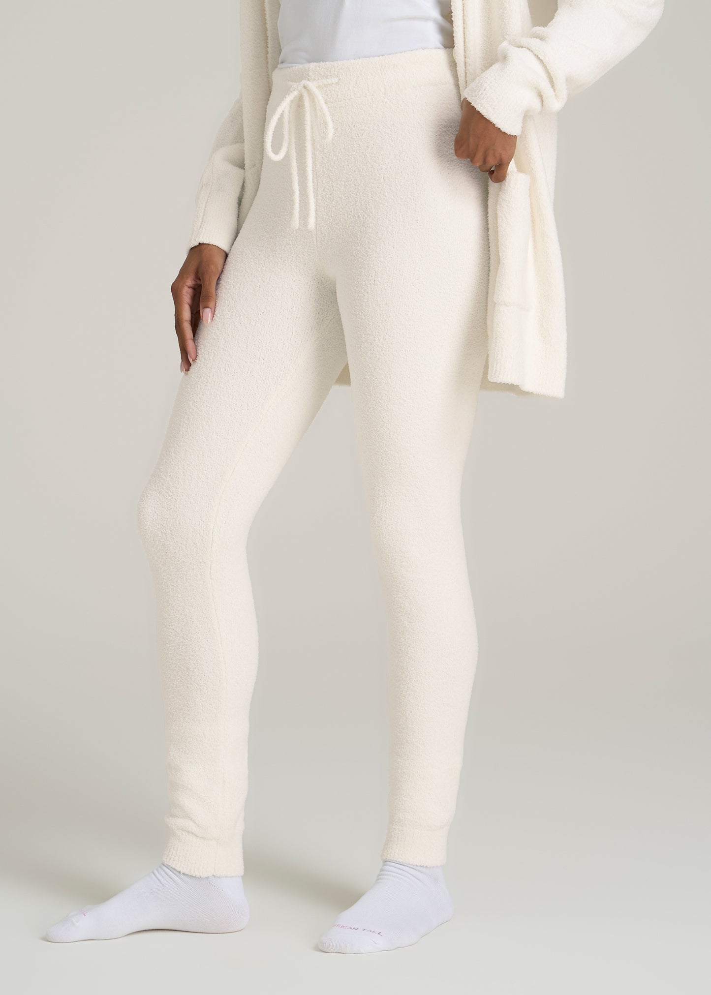 Chenille Leggings for Tall Women in White Alyssum