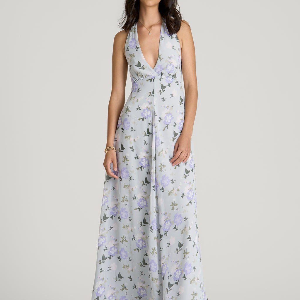 white floral print chiffon halterneck maxi dress Halter Garden for Tall Women in Grey and Lilac 10 / Extra Tall / Grey and Lilac Floral Color:Picture Color Black Designed with a standout Letta Midi Dress - FORMAL DRESS