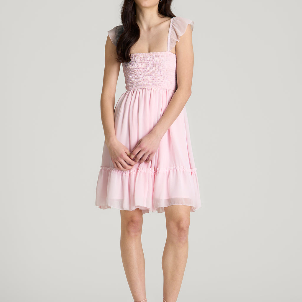 Chiffon Mini Gumdrop Dress for Tall Women in Barely Pink S / Tall / Barely Pink Chiffon Mini Gumdrop Dress for Tall Women in Barely Pink S / Tall / Barely Pink