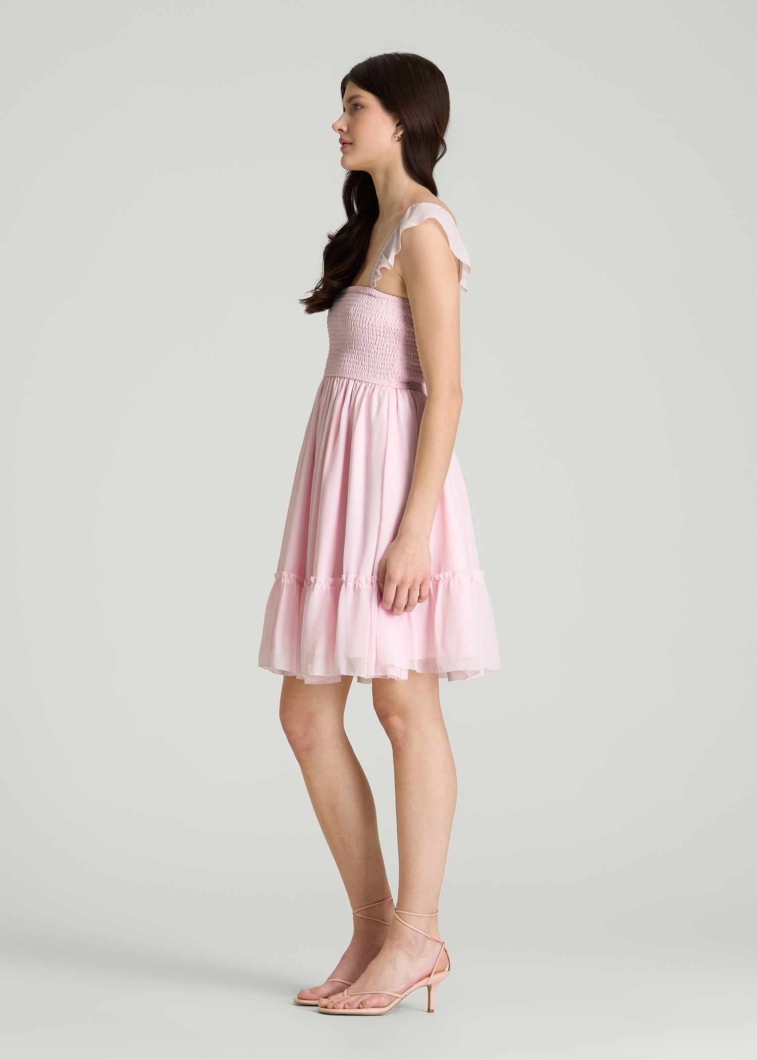 Chiffon Mini Gumdrop Dress for Tall Women in Barely Pink