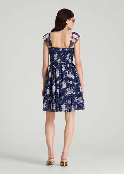 Chiffon Mini Gumdrop Dress for Tall Women in Dark Navy Floral