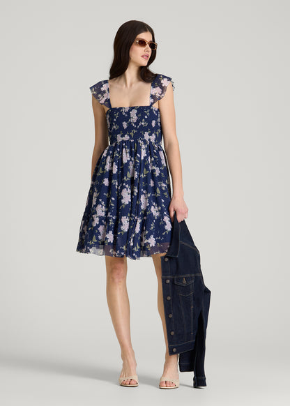Chiffon Mini Gumdrop Dress for Tall Women in Dark Navy Floral S / Tall / Dark Navy Floral