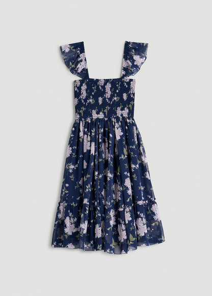 Chiffon Mini Gumdrop Dress for Tall Women in Dark Navy Floral