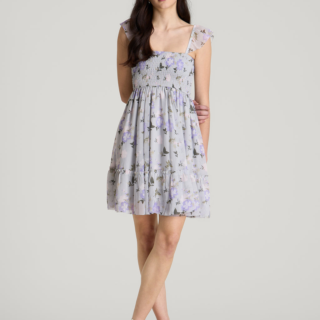 grey floral chiffon dress Plus Size - Grey Floral One-Shoulder Chiffon Maxi Dress