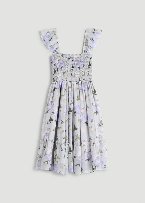 Chiffon Mini Gumdrop Dress for Tall Women in Grey and Lilac Floral