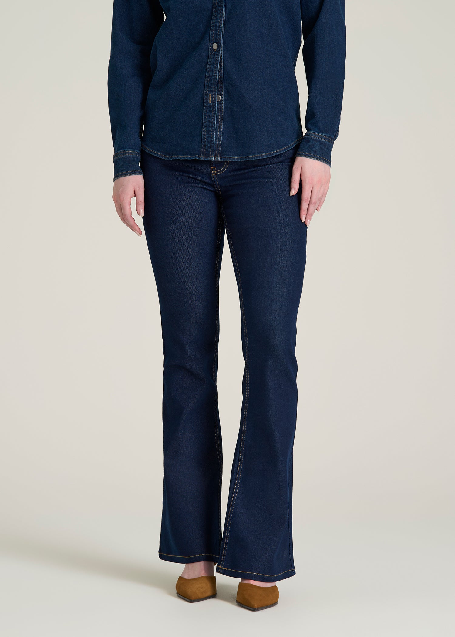 Chloe High Rise Flare Jeans for Tall Women in Deep Indigo Wash