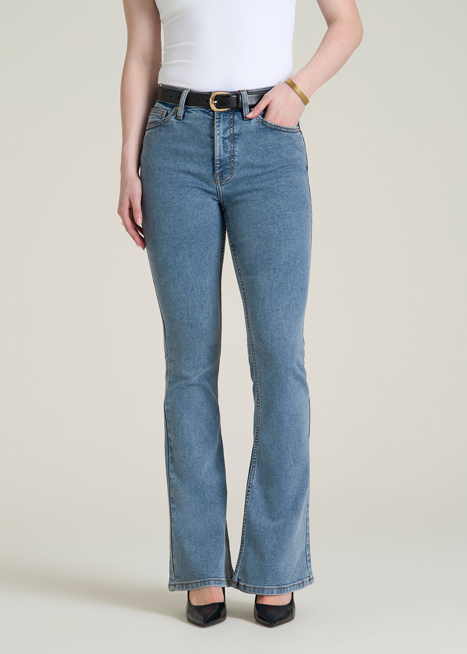 Chloe High Rise Flare Jeans for Tall Women in Perfect Blue