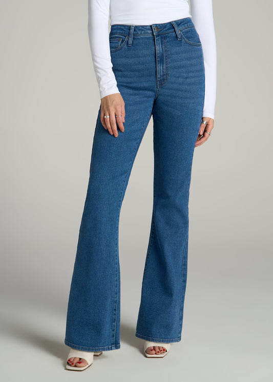 Chloe High Rise Flare Jeans for Tall Women in Washed Medium Indigo