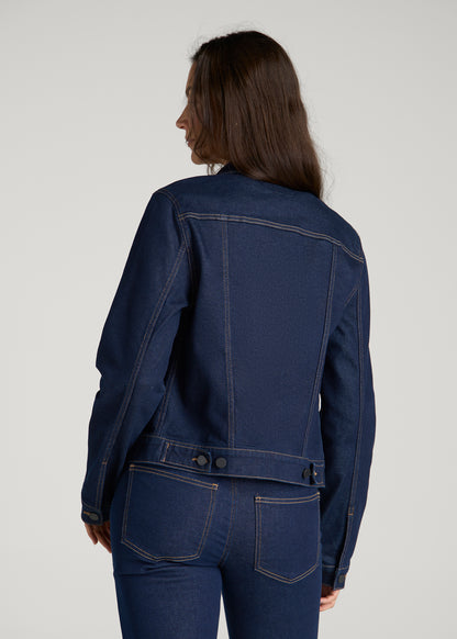 Classic Denim Jacket for Tall Women in Deep Indigo Wash