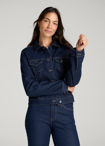 Classic Denim Jacket for Tall Women in Deep Indigo Wash